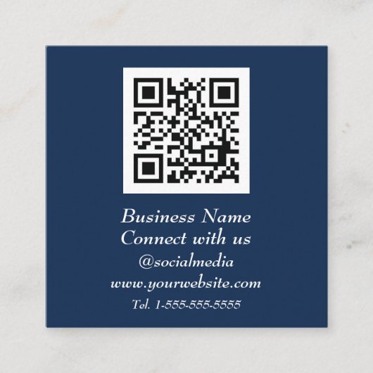 Sociale media QR Code Scannable Navy Blue Vierkante Visitekaartje (Voorkant)