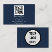 Sociale media QR Code Scannable Navy Blue Visitekaartje (Voorkant / Achterkant)