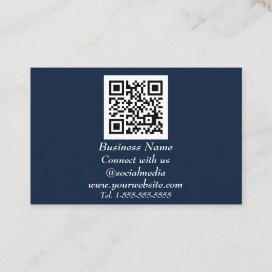 Sociale media QR Code Scannable Navy Blue Visitekaartje (Voorkant)