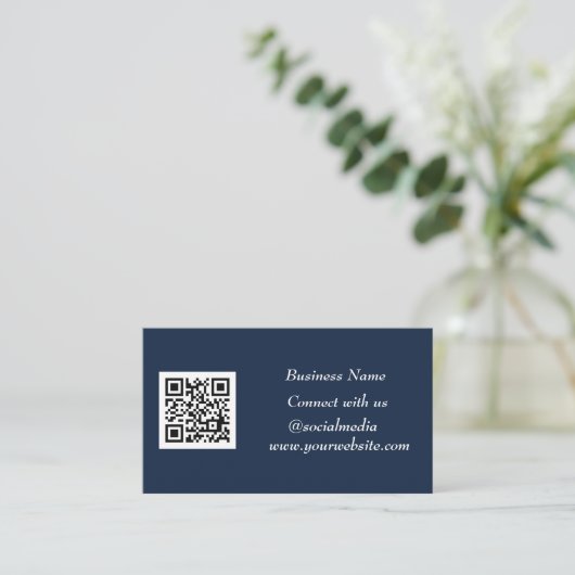 Sociale media QR Code Scannable Navy Blue Visitekaartje (Staand voorkant)