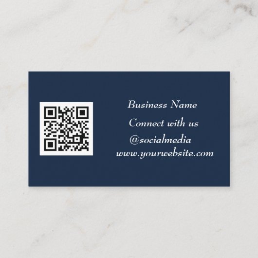 Sociale media QR Code Scannable Navy Blue Visitekaartje (Voorkant)