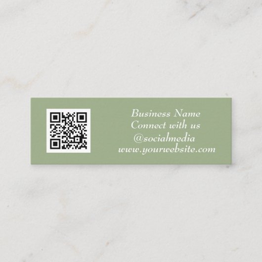 Sociale media QR Code Scannable Sage Green Modern Mini Visitekaartje (Voorkant)
