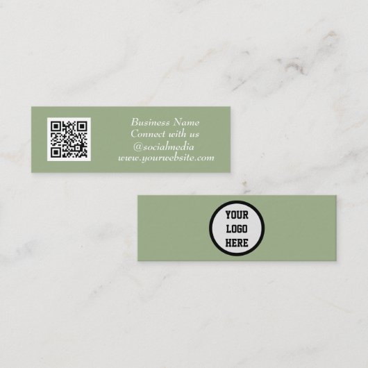 Sociale media QR Code Scannable Sage Green Modern Mini Visitekaartje (Voorkant / Achterkant)