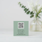Sociale media QR-code scannable Sage Green Vierkante Visitekaartje (Staand voorkant)