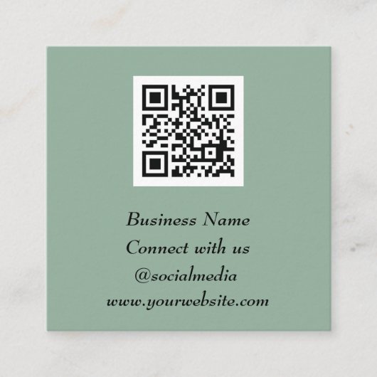 Sociale media QR-code scannable Sage Green Vierkante Visitekaartje (Voorkant)