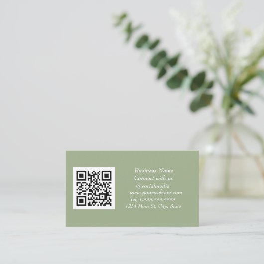 Sociale media QR-code scannable Sage Green Visitekaartje (Staand voorkant)