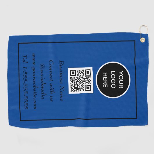 Sociale media QR-code schaalbaar Blauw Professiona Golfhanddoek (Horizontaal)