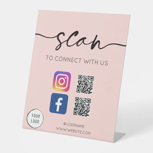 Sociale media QR-code Zacht roze Reclamebord Met Voetstuk (Voorkant)