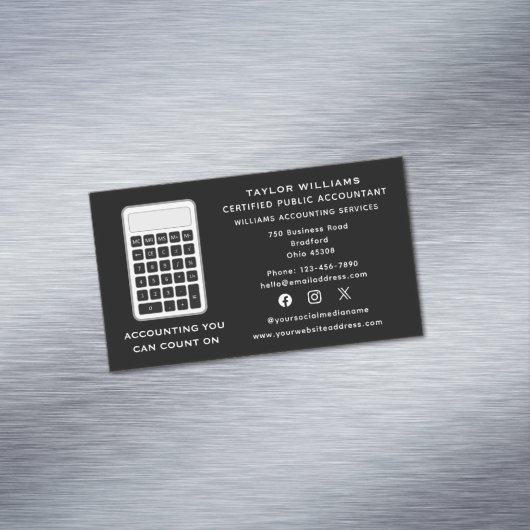 Sociale Media Rekenmachine Accountant Geld Actuari Magnetisch Visitekaartje (Voorbeeld)