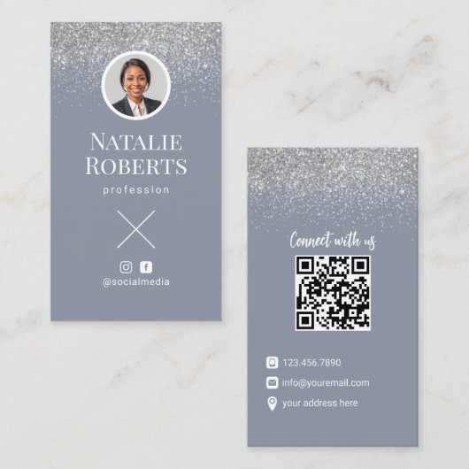 Sociale media - robuuste blauwe QR-code Voeg uw fo Visitekaartje (Voorkant / Achterkant)