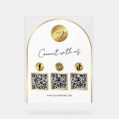 Sociale Media Wit & Goud Boog Logo QR Code Acryl Bord (Voorkant)