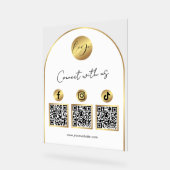 Sociale Media Wit & Goud Boog Logo QR Code Acryl Bord (Hoek)