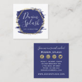 Sociale netwerken in Navy Blue en Gold Paint Strok Vierkante Visitekaartje (Voorkant / Achterkant)