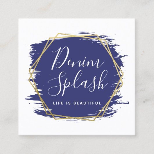 Sociale netwerken in Navy Blue en Gold Paint Strok Vierkante Visitekaartje (Voorkant)