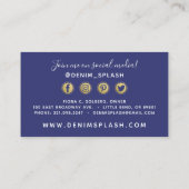 Sociale netwerken in Navy Blue en Gold Paint Strok Visitekaartje (Achterkant)