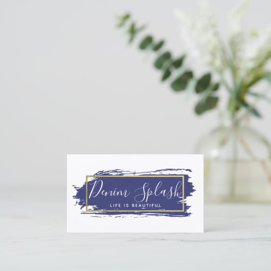 Sociale netwerken in Navy Blue en Gold Paint Strok Visitekaartje (Staand voorkant)