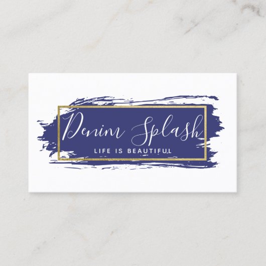 Sociale netwerken in Navy Blue en Gold Paint Strok Visitekaartje (Voorkant)