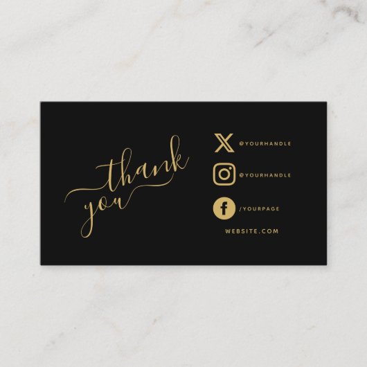 Sociale pictogrammen QR code zwart/goud bedankt ko Informatiekaartje (Voorkant)