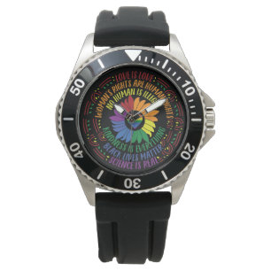 Sociale rechtvaardigheid Rainbow Colors Word Art Horloge