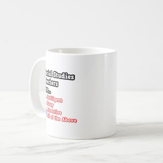 Sociale studies leraar quiz...grap koffiemok (Voorkant links)