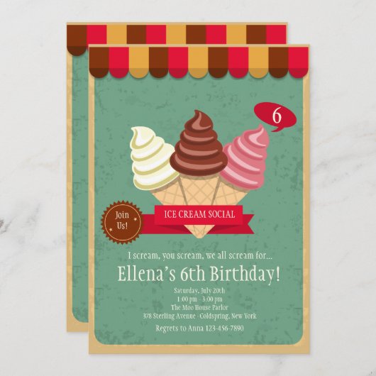 Sociale uitnodiging van Ice Cream (Voorkant / Achterkant)
