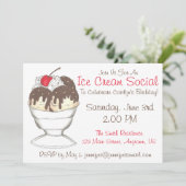 Sociale verjaardagsfeest van Hot Fudge Ice Cream Kaart (Staand voorkant)