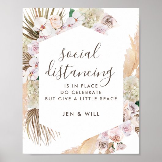 Sociale vervormende bruiloft Pampas Grass Sign Poster (Voorkant)
