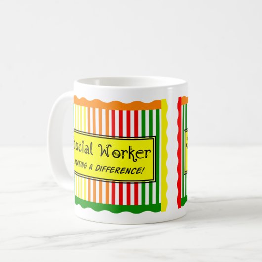 Sociale werker Citrus Stripes Koffiemok (Voorkant links)