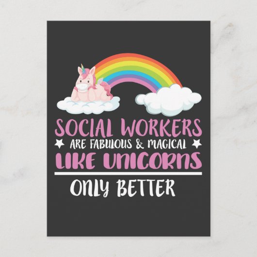 Sociale werker Cute Rainbow Magical Unicorn Briefkaart (Voorkant)