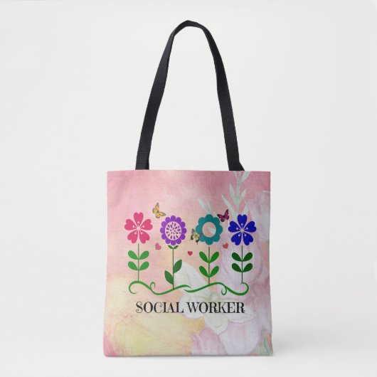 Sociale werker, grafisch blokontwerp tote bag (Voorkant)