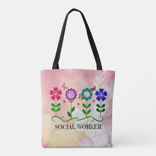 Sociale werker, grafisch blokontwerp tote bag (Achterkant)