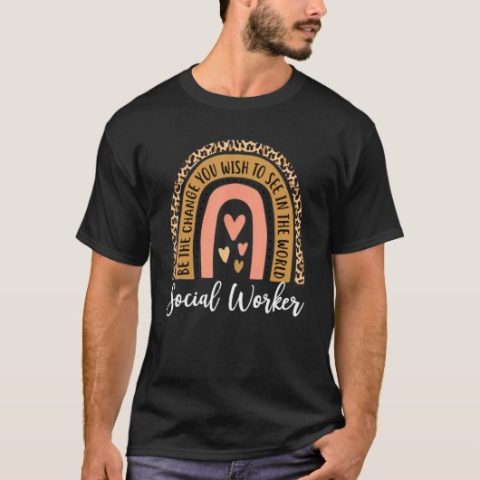 Sociale werker Leopard Rainbow Funny Work Love T-shirt (Voorkant)