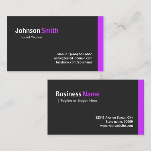 Sociale werker - Modern Minimum Paars Visitekaartje (Voorkant / Achterkant)