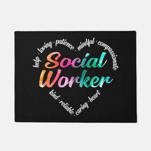 Sociale werker Woord-Wolk Waterverf Regenboog Deurmat (Voorkant)