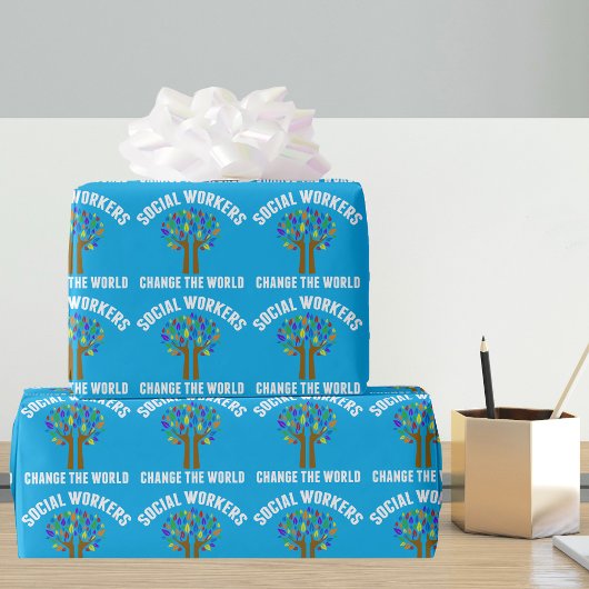 Sociale werkers veranderen de wereld blauw cadeaupapier