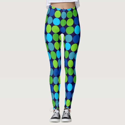 Socialite Blue Green Polka Dot Pattern Leggings (Voorkant)