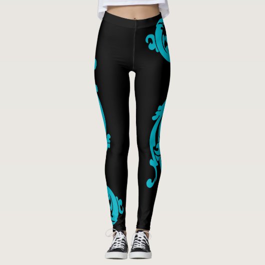 Socialite Classy Aqua Blue Flourish Leggings (Voorkant)