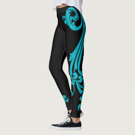 Socialite Classy Aqua Blue Flourish Leggings