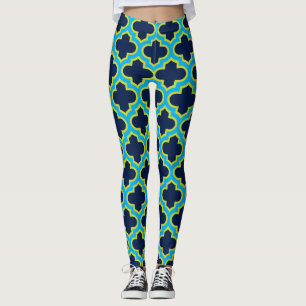 Socialite Moroccan Lattice Aqua Green Pattern Leggings