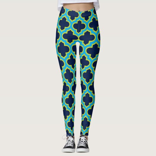 Socialite Moroccan Lattice Aqua Green Pattern Leggings (Voorkant)