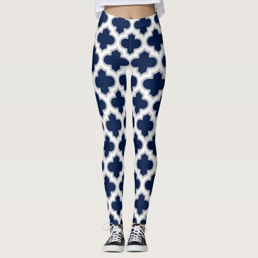Socialite Moroccan Lattice White Grey Pattern Leggings (Voorkant)
