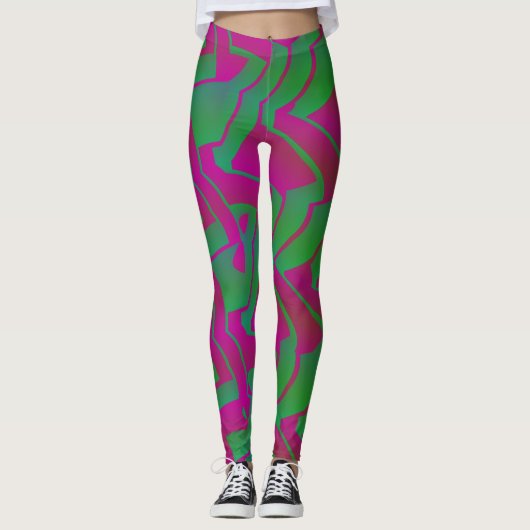 Socialite Oh Mijn Groen Roze Patroon Leggings (Voorkant)