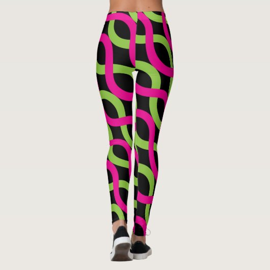 Socialite Pink Green Alternative Waves Pattern Leggings (Achterkant)