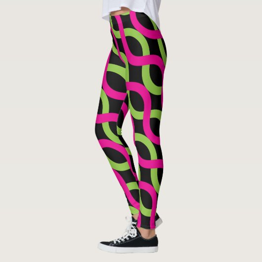 Socialite Pink Green Alternative Waves Pattern Leggings (Links)
