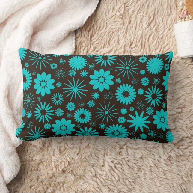 Socialite Turquoise en Brown Floral Pattern Kussen (Deken)