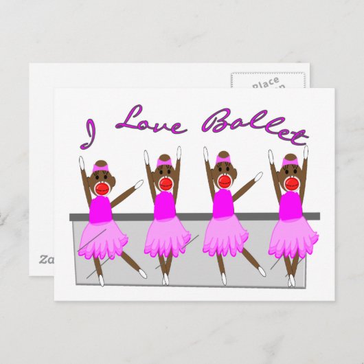sock aap   'I LOVE BALLET' Briefkaart (Voorkant / Achterkant)