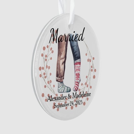 Sock Couple viert "getrouwde" acryl Ornament (voorkant)