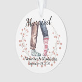 Sock Couple viert "getrouwde" acryl Ornament (voorkant)