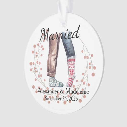 Sock Couple viert "getrouwde" acryl Ornament (voorkant)