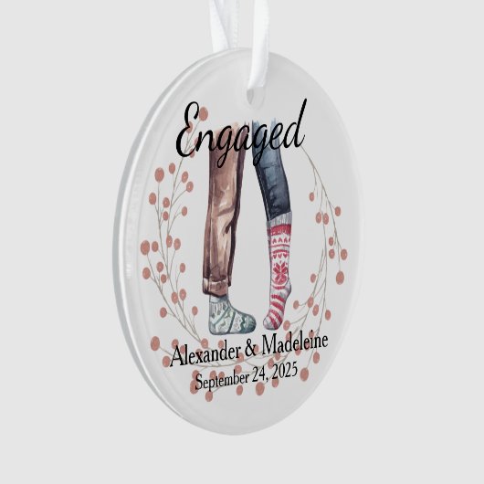 Sock Couple viert "verloofd" acryl Ornament (voorkant)